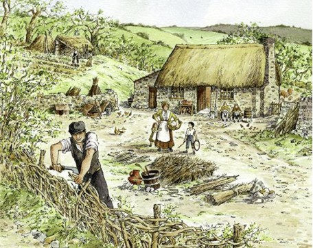 A water colour drawing of rural life